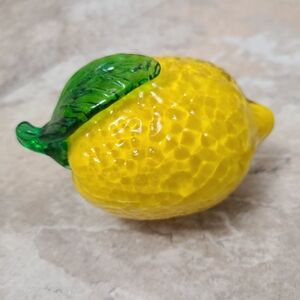 Vintage Murano Style Lemon Hand Blown Glass Yellow 5” Textured Realistic Art